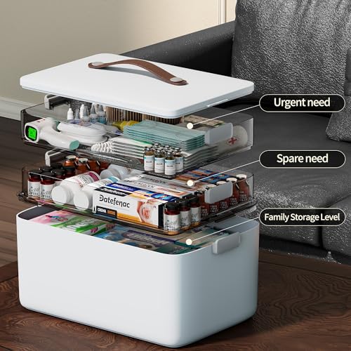 CTIME 3-Tier Medicine Organizer - Portable Medicine Cabinet with Handle | Multipurpose Medical Box, Pill Organizer, Empty First Aid Kit for Home - size: Regular 3-Tier