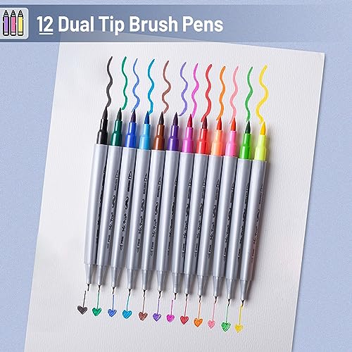 Mr. Pen- Dual Tip Brush Pens, 12 Colors, Art Markers for Coloring - color: Vibrant, size: 12 Pack
