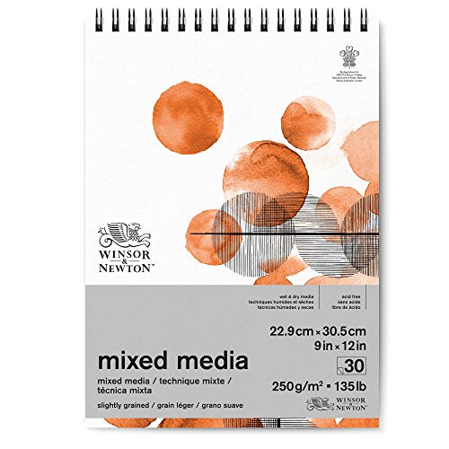 Winsor & Newton Mixed Media Pad, 9" x 12", 30 Sheets, 250gsm, White | Versatile & Multipurpose, Heavyweight, Non-Absorbent, Free from Acids & Brighteners, Archival Quality, Resistant to Aging - size: 9" x 12", style: Mixed Media Pad - White