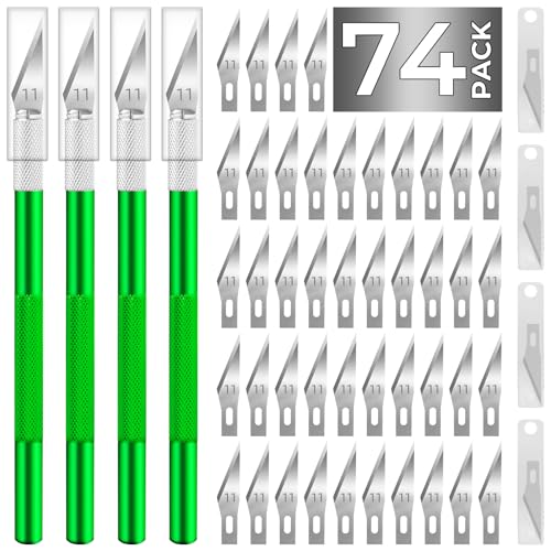 JTIEO Exacto Knife,Hobby Knife,74 Pack with 4 Upgrade Sharp Hobby Knives and 70 Spare Exacto Knife Blades for Art, Scrapbooking (Green) - color: Green