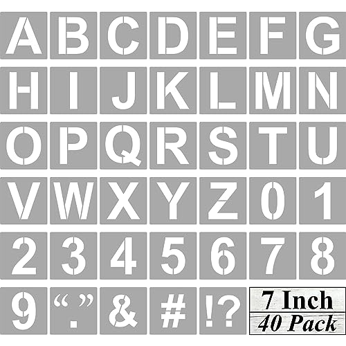 Alphabet Letter and Number Stencils 7 Inch - 40 Pack Large Letters and Numbers Stencil Templates with Signs for Painting on Wood, Reusable Letter Stencils for Chalkboard Signs & Wood Wall Art - size: 7 Inch
