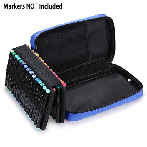 BTSKY Art Marker Carrying Case Lipstick Organizer-60 Slots Canvas Zippered - color: Blue