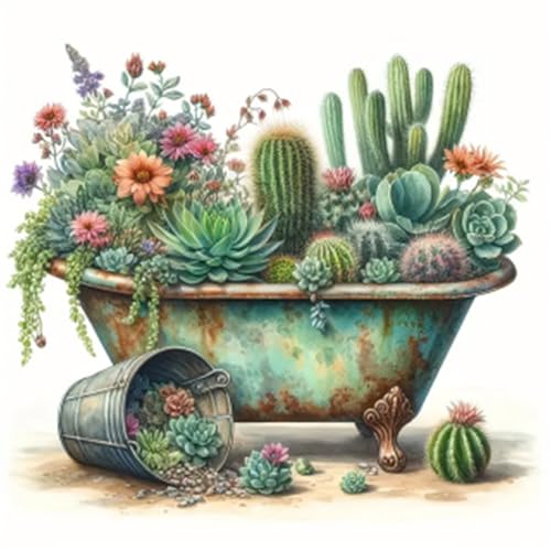 KTHOFCY 5D DIY Diamond Painting Kits for Adults, Flowers and Cacti Full Drill Embroidery Cross Stitch Crystal Rhinestone Paintings Pictures Arts Wall Decor Painting Dots Kits 11.8X11.8 inch