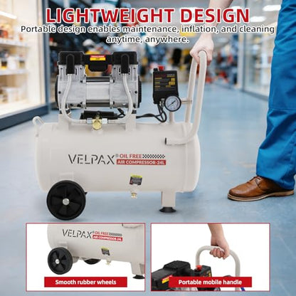 Ultra Quiet Air Compressor, Only 60dB, 6.4 Gallon Tank, Oil-Free, 110V/60Hz 2HP, 6.71CFM@115PSI, Air Compressor Perfect for Spray Painting, Auto Repair, Tire inflation, Woodwork nailing - size: 6.4 Gallon