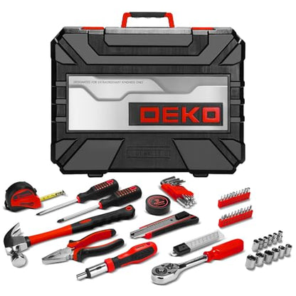DEKOPRO Tool Set:228 Piece Home Tool Kit, Household Basic Repair Tool Set Comes with Plastic Storage Case, Socket Wrench Set for Car-Red - color: Red
