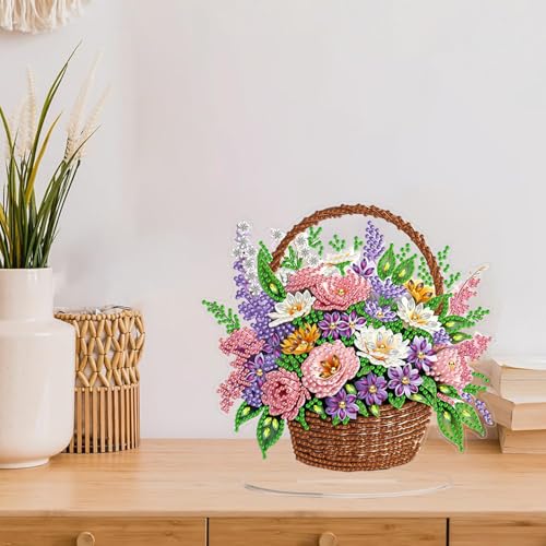 ARPADAMO Tabletop Ornament Diamond Art Kit for Adult Pretty Flower Basket | 5D DIY Special Shaped Crystal Double Sided Rhinestone Stand Diamond Painting Art Kits,Placement Ornament Gift Home Garden - color: DP03972