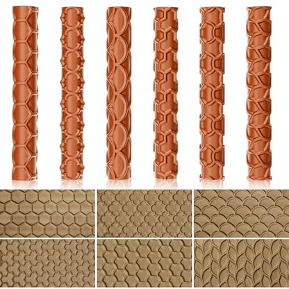Leriton 6-Pack 9 Inches Clay Texture Roller Set Extra Large Polymer Tools 6-Pattern 3D-Printed Texture Roller for Polymer Clay, Ceramics, Painting and Decoration, Tabletop Crafting, Crafts, DIY - size: 9 Inch