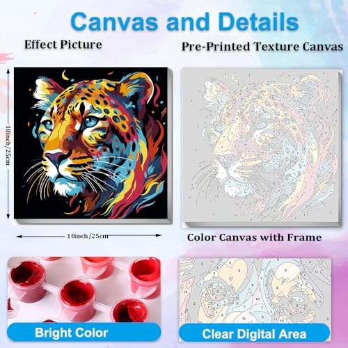Artunion Framed Paint by Numbers Kit for Adults Beginners & Kids Ages 8-12,Colorful Cheetah Paint by Number with Frame,Animals Paint by Numbers Kit on Canvas 10 * 10 Inch Without Easel - color: ZXT-268-F