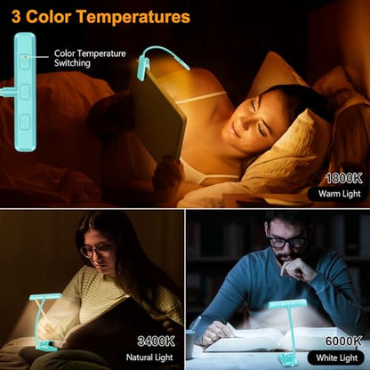 Gritin 19 LED Rechargeable Book Light for Reading in Bed | Eye Caring 3 Color Temps,Stepless Dimming Brightness,Memory Function,90 Hrs Runtime Lightweight Clip on Light-Blue - color: Blue