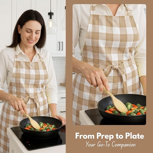 Native Fab Kitchen Apron 2 Pack - 100% Cotton Adjustable, Durable Apron with Pockets, Perfect for Cooking, Baking, Grilling - color: Buffalo, Beige