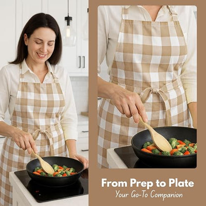 Native Fab Kitchen Apron 2 Pack - 100% Cotton Adjustable, Durable Apron with Pockets, Perfect for Cooking, Baking, Grilling - color: Buffalo, Beige