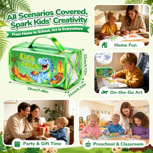 DreamyCandy 72 Pcs Washable Markers Set for Kids 4-8, Dinosaur Art Set Gift - color: Green Dinosaur