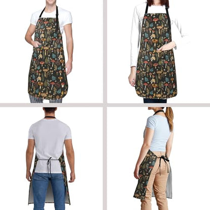Funny Apron Polyester Grooming Aprons with Pocket for Cooking Kitchen Grilling Adults - color: Fuuny Mushroom Black
