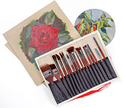 Professional Acrylic Paint Brushes Set (Synthetic 17Pcs) - Beginner/Artist | VERBENA Detail Paint Brushes for Watercolor, Gouache & Acrylic Painting - Ergonomic, Easy Great Flow Control, Snap
