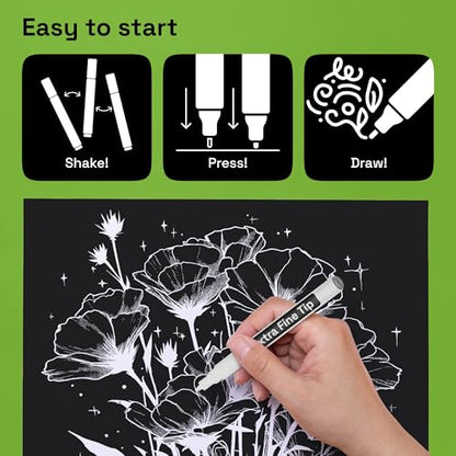 ARTISTRO White Paint Pens - Extra-Fine Tips - Set of 5 - color: White