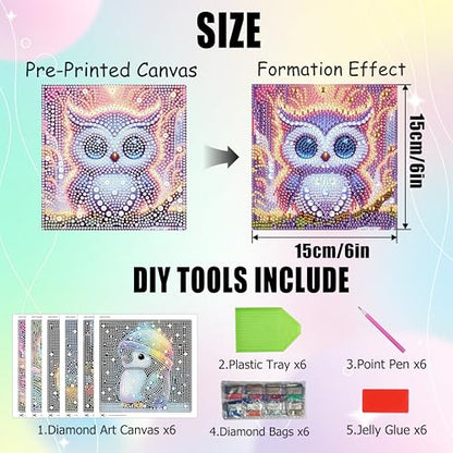 Yunruily 6 Pack Small Diamond Art for Kids - Mini Diamond Painting Kits for Kids,Diamond Art Kits for Kids Ages 4-8-12,Children Gifts and Home Wall 6x6inch - color: cartoon animal