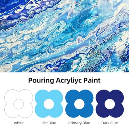 Colorful Blue Series Acrylic Pouring Paint Set, 4 Colors, 3.34 oz Craft Kit - color: Blue Color