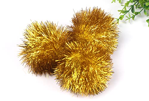 YYCRAFT 15pcs Jumbo Glitter Tinsel Pom Poms Sparkle Balls for DIY Craft,Cat Toys(2 Inch,Yellow/Gold Tinsel) - color: Yellow/Gold Tinsel