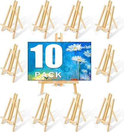 Qatalitic Set of 10 Wooden Easel, 12 Inches Display Easel Stand, H Frame Tabletop Stand for Painting Canvases, Art & Crafts, Business Card Display and Photo Sign Holder