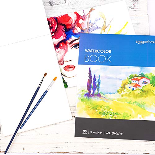 Amazon Basics Watercolor Pad for Beginners, Artists, Adults and Students, Cold Press Textured Surface, 9"x12", 140 lb / 300 gsm, 30 Sheets, White