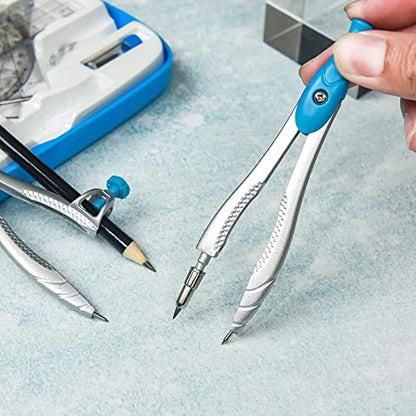 Geometry Set,10 Pcs Protractor and Compass Set, Math and Ruler Set for Students, Class Supplies, and School - Essential Compass Geometry Tools for Precision and Quality (Blue)