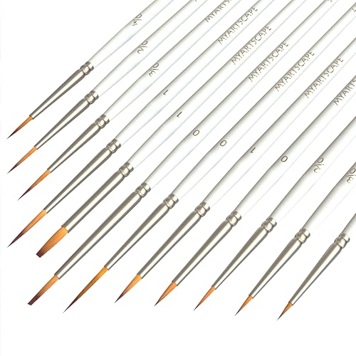 MyArtscape Miniature Paint Brushes - 12 Detail Brushes with Holder | Fine tip paint brushes for acrylic watercolor gouache oil miniatures paint by number nail art and detailing