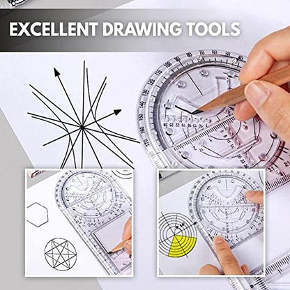 1PCS Multifunctional Geometric Ruler Geometric Drawing Template Measuring Tool Plastic Draft Rulers Students for School Office Supplies