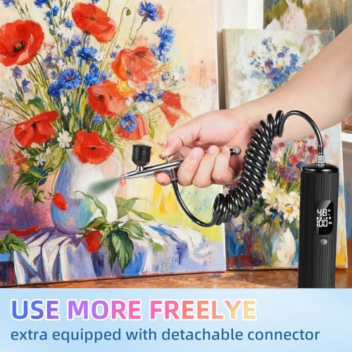 Airbrush Kit with Compressor, Cordless Airbrush for Nails | 6000mAh 48PSI High Pressure, 3-Speed Dual-Action, 0.2/0.3/0.5mm Nozzle & 3 Cups, Non-Clogging for Nails Cake Decor Makeup