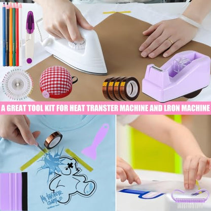 XEUZK Sublimation Shirts Tool Kits With 8 T Shirt rulers, 3Pack Teflon Sheet for Heat Press 12*16in, Heat Resistant Gloves & Silicone Bumps, 2 Rolls Heat Resistant Tape & Sublimation pencil (Violet) - color: Violet