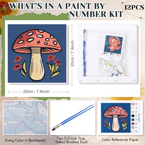 Nezyo 12 Sets Paint by Numbers with Frame for Adults, Canvas 8x8 Inch | Easy Acrylic Painting Kits for Beginners, Framed Art Canvases Ready to Hang, Party Classroom Activity Birthday Gifts - style: Plant