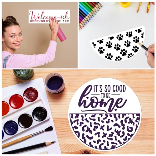 Keluna Welcome Home Stencils for Painting on Wood, 16 Pcs 12 Inch Large Reusable Welcome & Half Round Stencils - Cheetah Skin, Hexagon, Checkerboard, Cat Paw Designs - style: welcome home