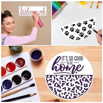Keluna Welcome Home Stencils for Painting on Wood, 16 Pcs 12 Inch Large Reusable Welcome & Half Round Stencils - Cheetah Skin, Hexagon, Checkerboard, Cat Paw Designs - style: welcome home