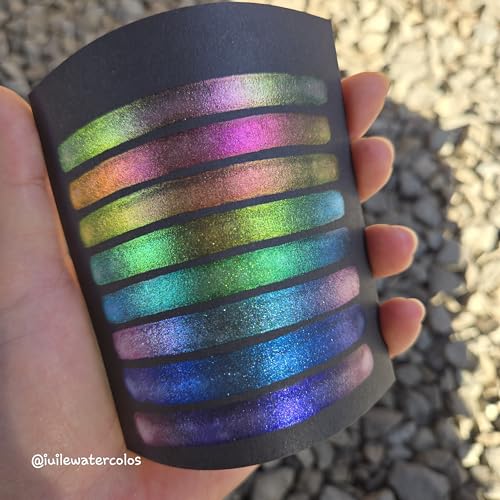 IUILE Handmade Watercolor Paints - Rainbow Dot Card (8 colors). Color Shift, Metallic, Shiny, Shimmer - color: Rainbow Dot