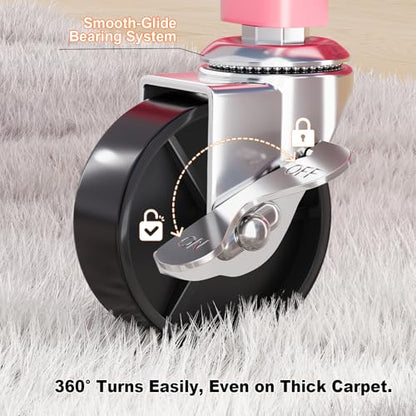 3 Tier Rolling Cart with Wheels, Metal Utility Storage Cart on Wheels, Craft Carts Organizer with Hanging Cups, Hooks, Three Tiered Rolling Carts for Bathroom, Laundry Room, Nursery, Office, Pink - color: Pink