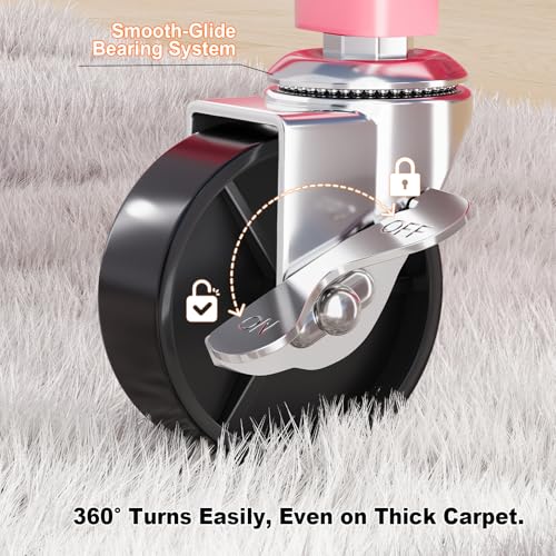 3 Tier Rolling Cart with Wheels, Metal Utility Storage Cart on Wheels, Craft Carts Organizer with Hanging Cups, Hooks, Three Tiered Rolling Carts for Bathroom, Laundry Room, Nursery, Office, Pink - color: Pink