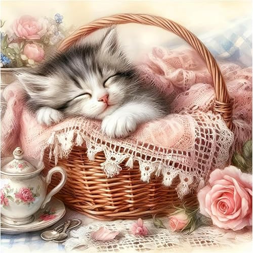 RYMILIE Cat Diamond Art Kits for Adults,Healing Diamond Painting Wall Decor | Diamond Art Kit for Beginners, 5D DIY Full Drill Diamond Painting Gem Art, Home Wall Art Gifts(14x14inch) - color: DP03928