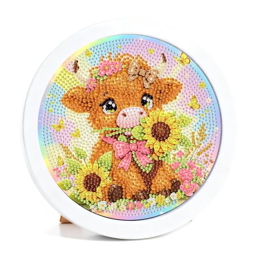 bleihum Cow Diamond Art Kits for Kids with Round Frame 8X8 inch | Small Diamond Art Painting for Kids Ages 8-12, Animals Gem Arts and Crafts for Girls Boys Gift Wall Decor - color: CC1162-US