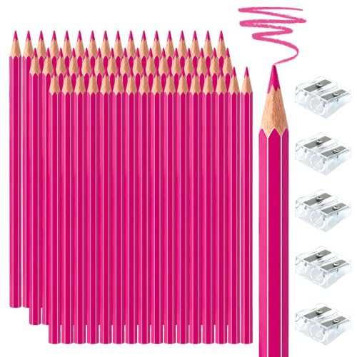 50 PCS Pink Colored Pencils, Pre-sharpened Professional Wooden Art Pencils Set for Artists Painting | Premium Drawing Sketching Supplies - color: pink