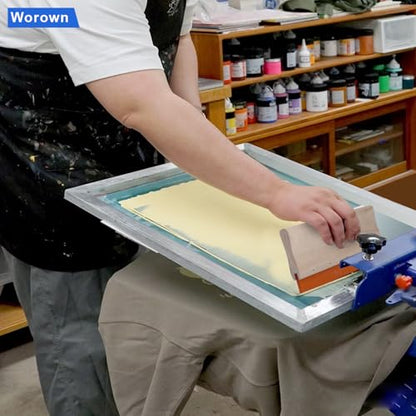 Worown 16 x 20 Inch Aluminium Silk Screen Printing Frame with 160 White Mesh and 1 Piece of 13.7 Inch Wooden Screen Printing Squeegee - size: 16 x 20 Inch