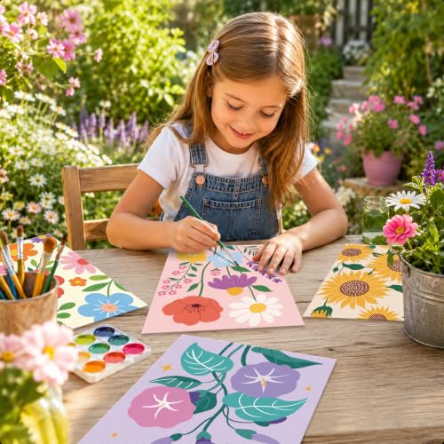 Louise Maelys 12 Pack Pre Drawn Canvas to Paint with Floral Pattern | 8x10 Inch Pre Printed Flower Canvas Panels Great for Kids Crafts, Sip and Paint Parties, Classroom Art, and DIY Gifts - color: floral1
