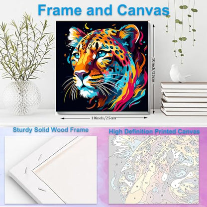 Artunion Framed Paint by Numbers Kit for Adults Beginners & Kids Ages 8-12,Colorful Cheetah Paint by Number with Frame,Animals Paint by Numbers Kit on Canvas 10 * 10 Inch Without Easel - color: ZXT-268-F