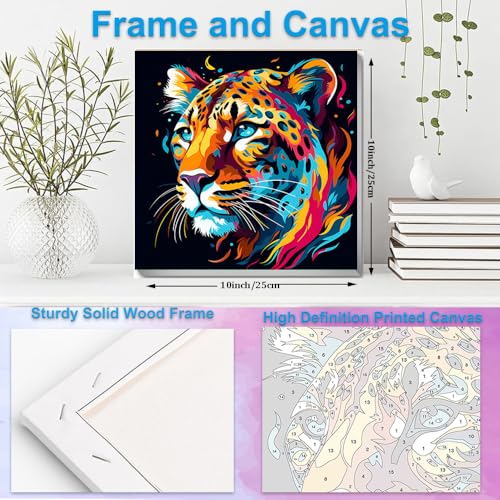 Artunion Framed Paint by Numbers Kit for Adults Beginners & Kids Ages 8-12,Colorful Cheetah Paint by Number with Frame,Animals Paint by Numbers Kit on Canvas 10 * 10 Inch Without Easel - color: ZXT-268-F