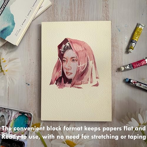 100% Cotton Watercolor Paper Block, 140 LB, 300 GSM, 9"x12", Hot Press, 20 Sheets, Acid Free, tumuarta Watercolor Pad Mixed Media Sketchbooks for Watercolors, Acrylic, Gouache and Dry or Wet Media - size: 9"x12" Hot Press
