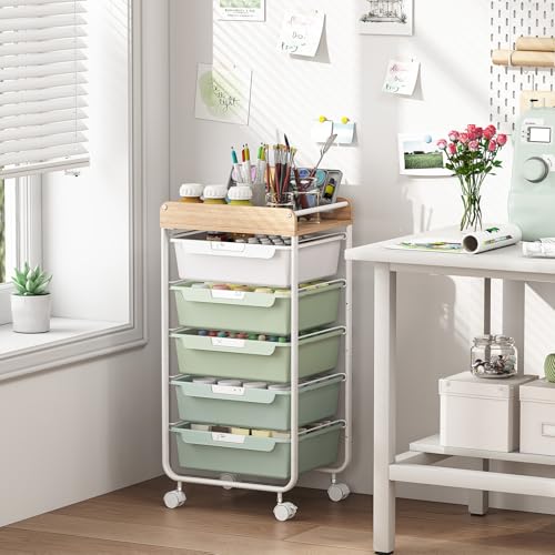 APEXCHASER Utility Cart with 5 Drawers, Art Cart for Teacher Kid, Green - color: Green, size: 5-Drawers
