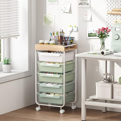 APEXCHASER Utility Cart with 5 Drawers, Art Cart for Teacher Kid, Green - color: Green, size: 5-Drawers