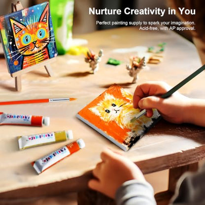 AUREUO Mini Canvas and Easel Set - 4x4 Inch/ 12 Pack - 2/5 Inch Profile Small Square Canvas with Display Stand - Art Gift Set Bulk Pack Canvases for Acrylic Painting & Craft - size: 4"x4" with Easel