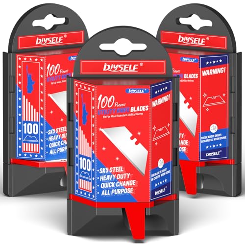 DIYSELF 300 Pack Utility Knife Blades, SK5 Box Cutter Blades with Dispenser | Heavy-Duty Utility Knife Blades Refills for Cardboard, Carpet and Leather, Razor Knife Blades for Vinyl, Rope and Packages - size: 300-Pack