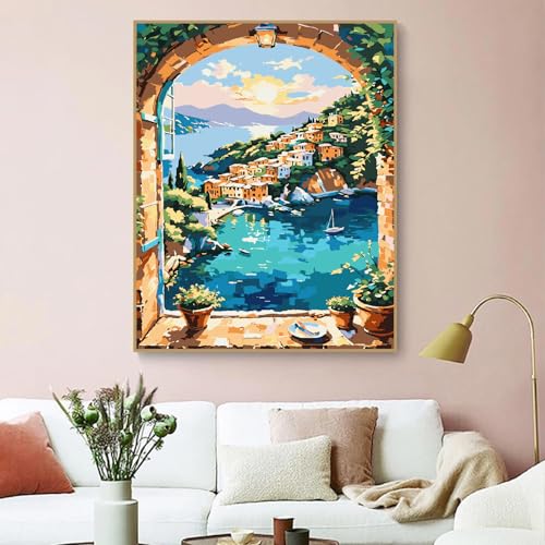 ZRIZQ Landscape Paint by Numbers Kit for Adults Beginner,Scenery,16x20 | Full set with wooden brushes,rolled canvas,rich paints.Calming activity.Beginner friendly.Just open and paint. - color: 16"X20"Rolled Canvas(Frameless)-Landscape 13