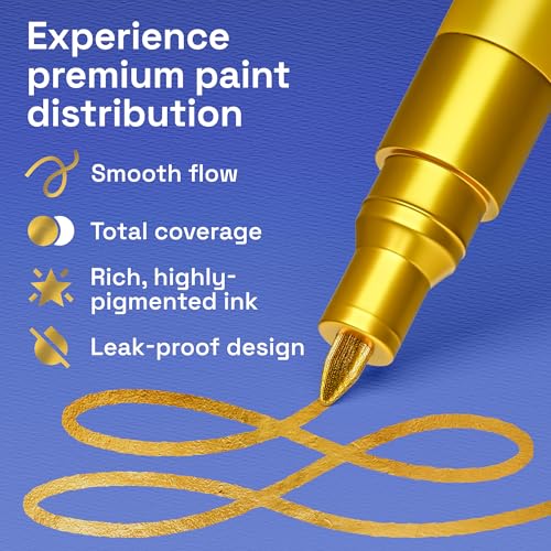 ARTISTRO Gold Paint Pens - Extra-Fine Tips - Set of 5 - color: Gold