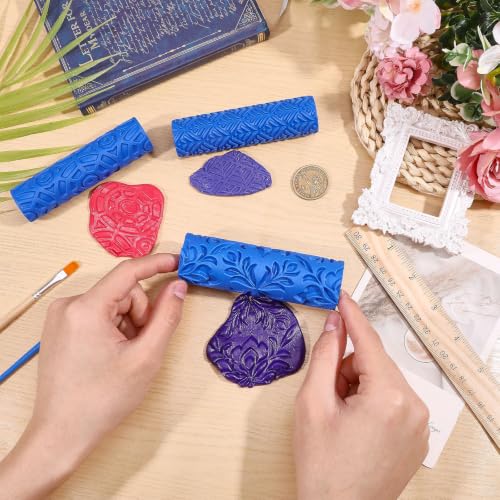 3Pcs 3Styles Polymer Clay Texture Roller Plastic Floral Embossed Pattern Handle Clay Texture Roller Pottery Tools for Pottery & Crafting Mixed Shapes Blue - color: Blue
